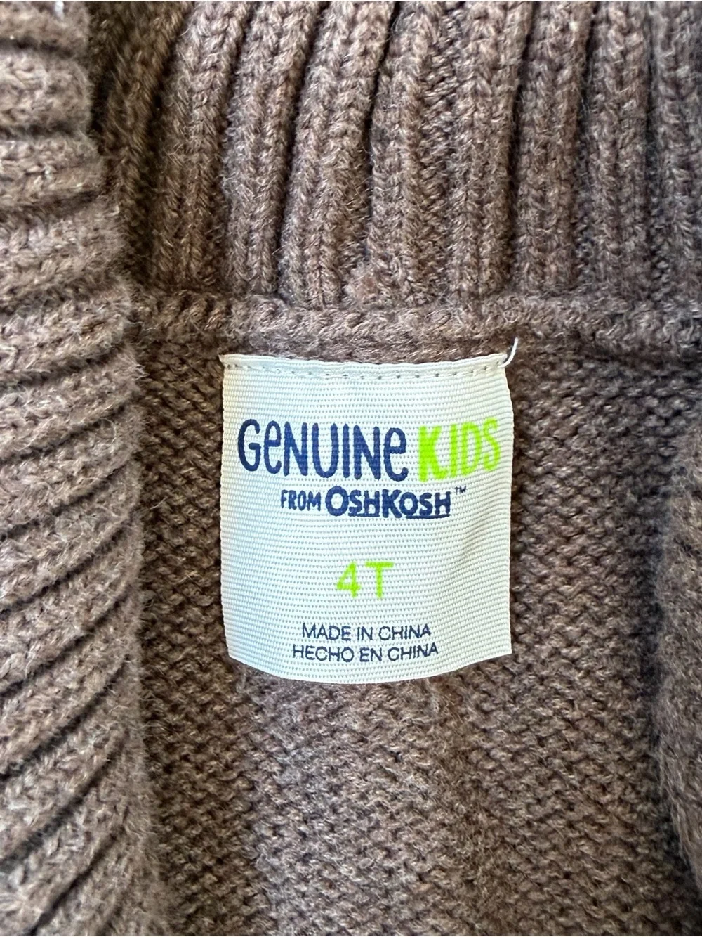 Genuine Kids OshKosh Boys 4 Brown Shawl Collar Cardigan Sweater Elbow Patches